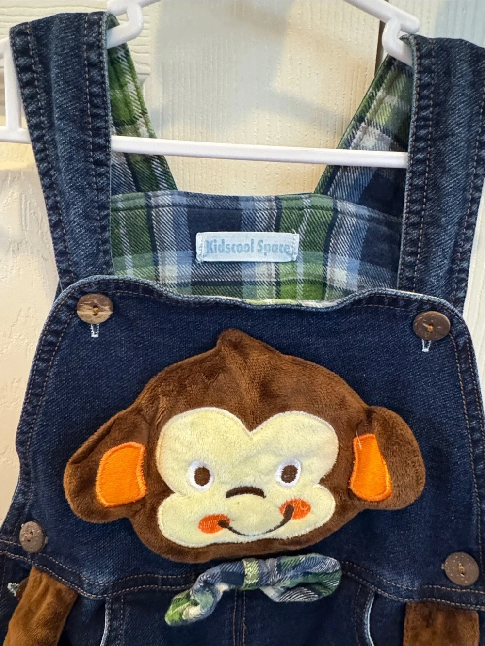 Junk Food Clothing Navy Denim Overalls with Monkey Appliqué